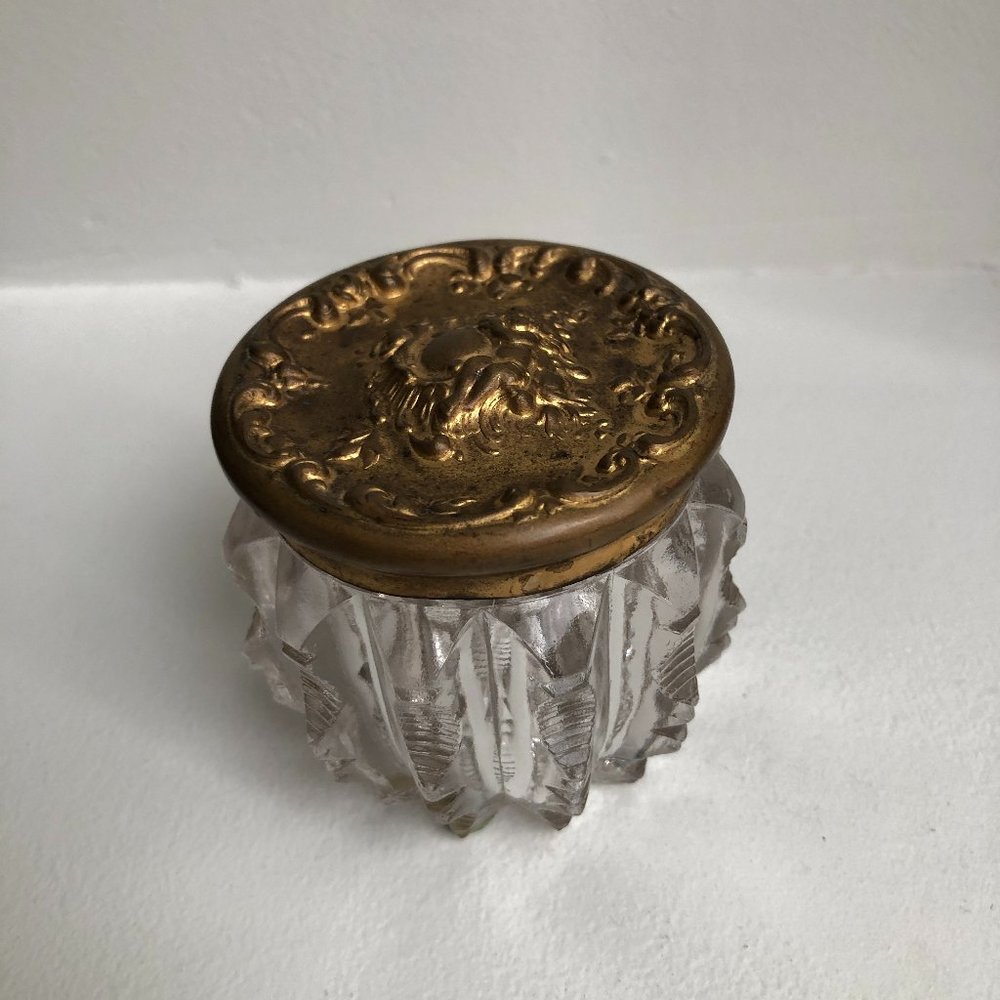Antique Cut Crystal Jewelry Trinket Jar with Lid